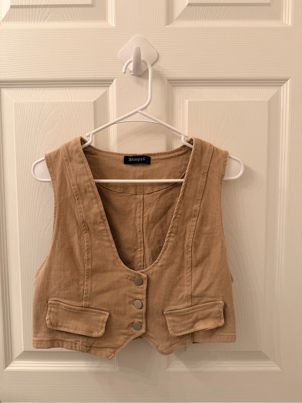 Allegra K Tan Cropped Button Vest Women’s Medium